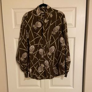 Michael Kors Brown Crème Pineapple Silk Button Down - Medium